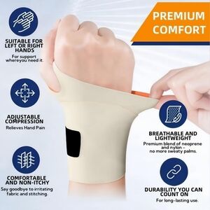 Wrist Brace New Carpal Tunnel Wraps Support Tendonitis Sprains(Large-OldLace)